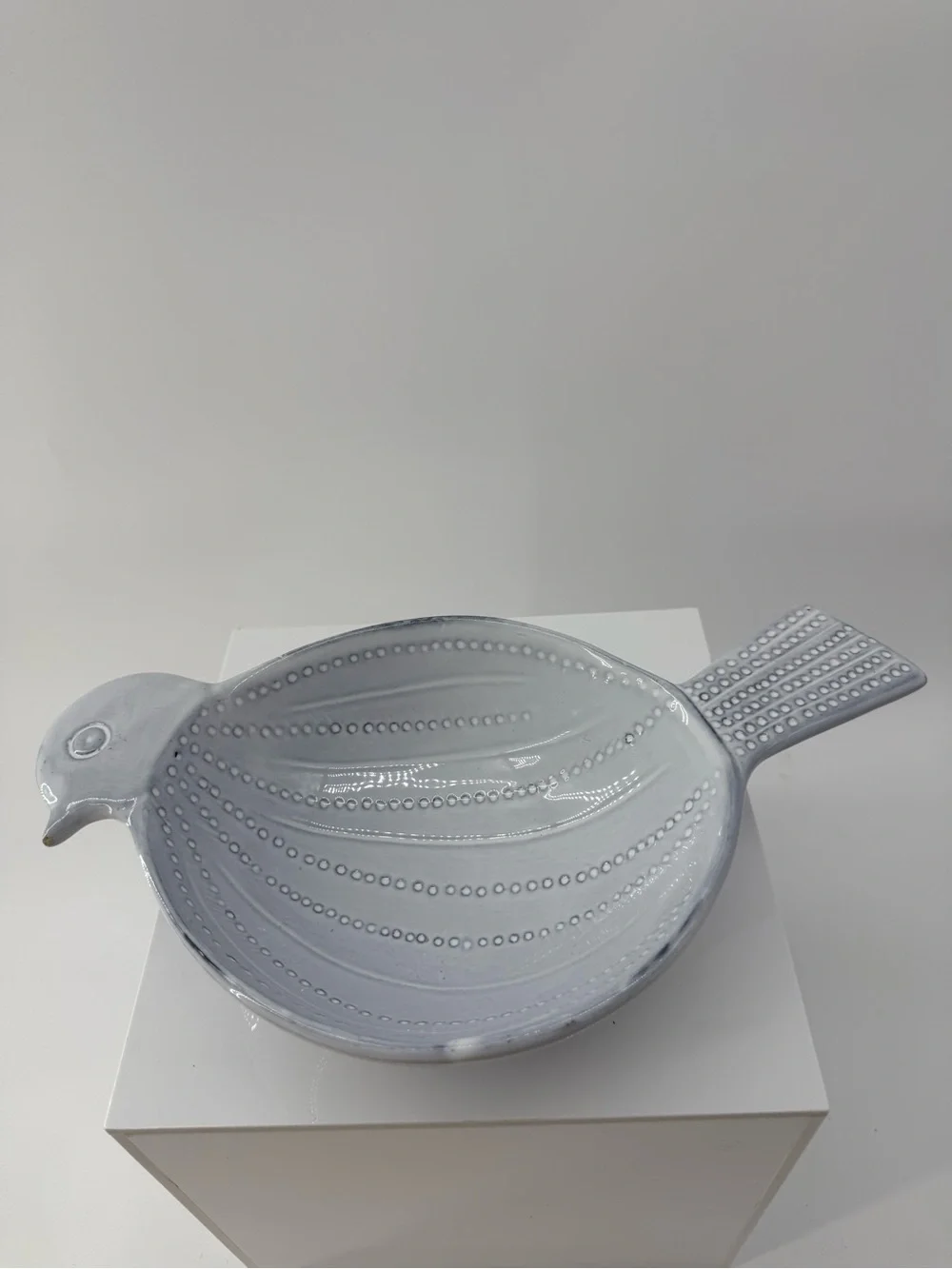 Crate&Barrel Light Gray Ceramic Bird Serving Bowl